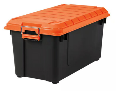 Iris 82 Qt. WEATHERTIGHT Storage Box, Store-It-All Utility Tote in Orange/Black  585025