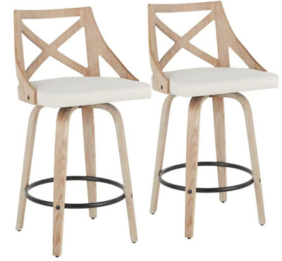 Lumisource Charlotte 26 in. Cream Fabric and White Washed Wood Counter Stool (Set of 2) B26-CHARLOT WWCR2