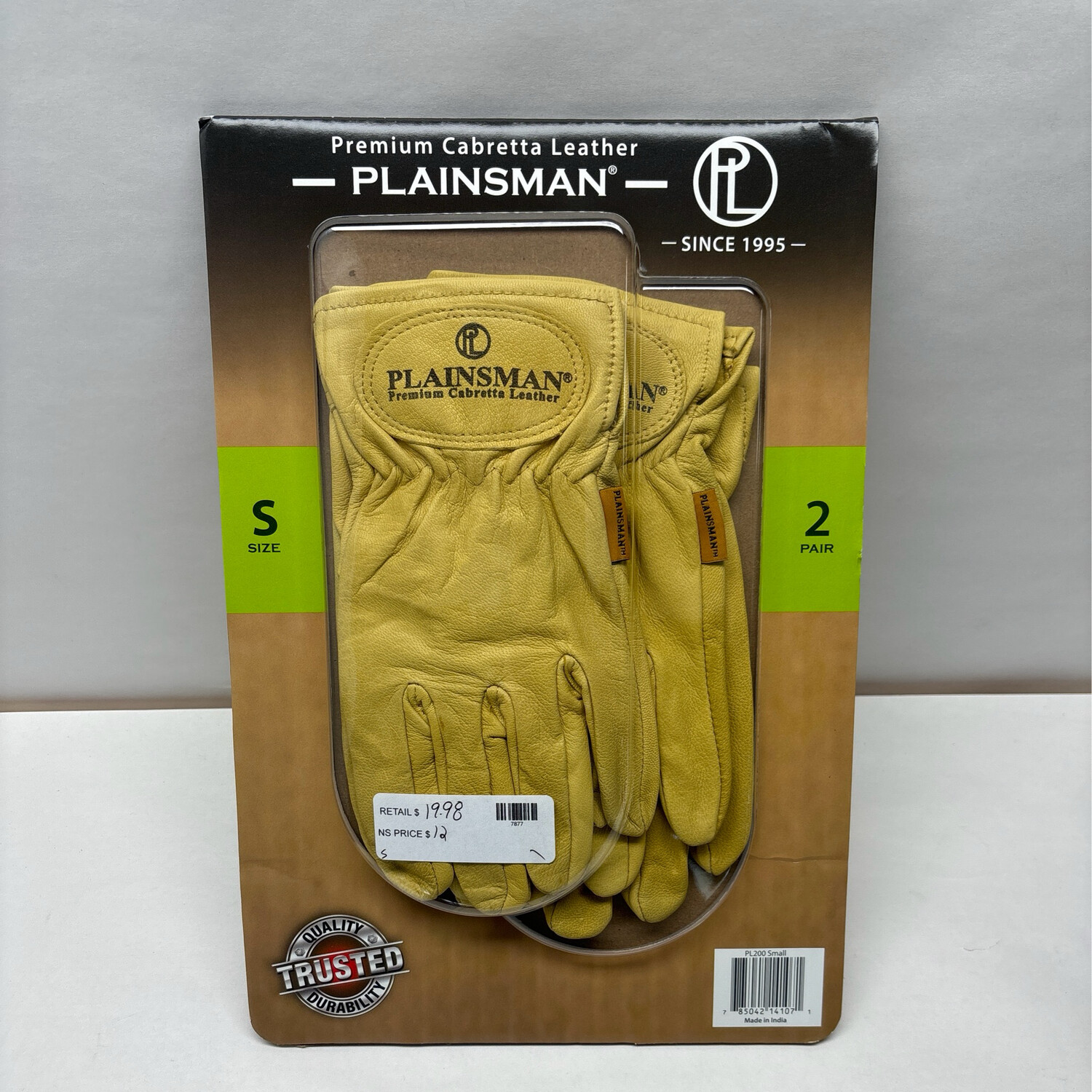 Plainsman Tan Leather Gloves 2-Pack, Size: Small