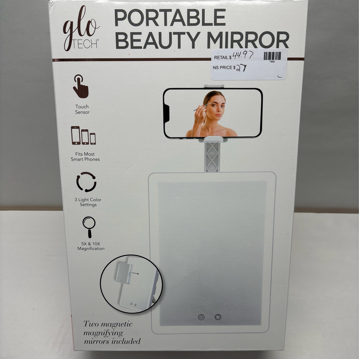 GloTech Portable Beauty Station LED Mirror with Makeup Mat Cover