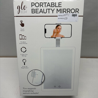 GloTech Portable Beauty Station LED Mirror with Makeup Mat Cover