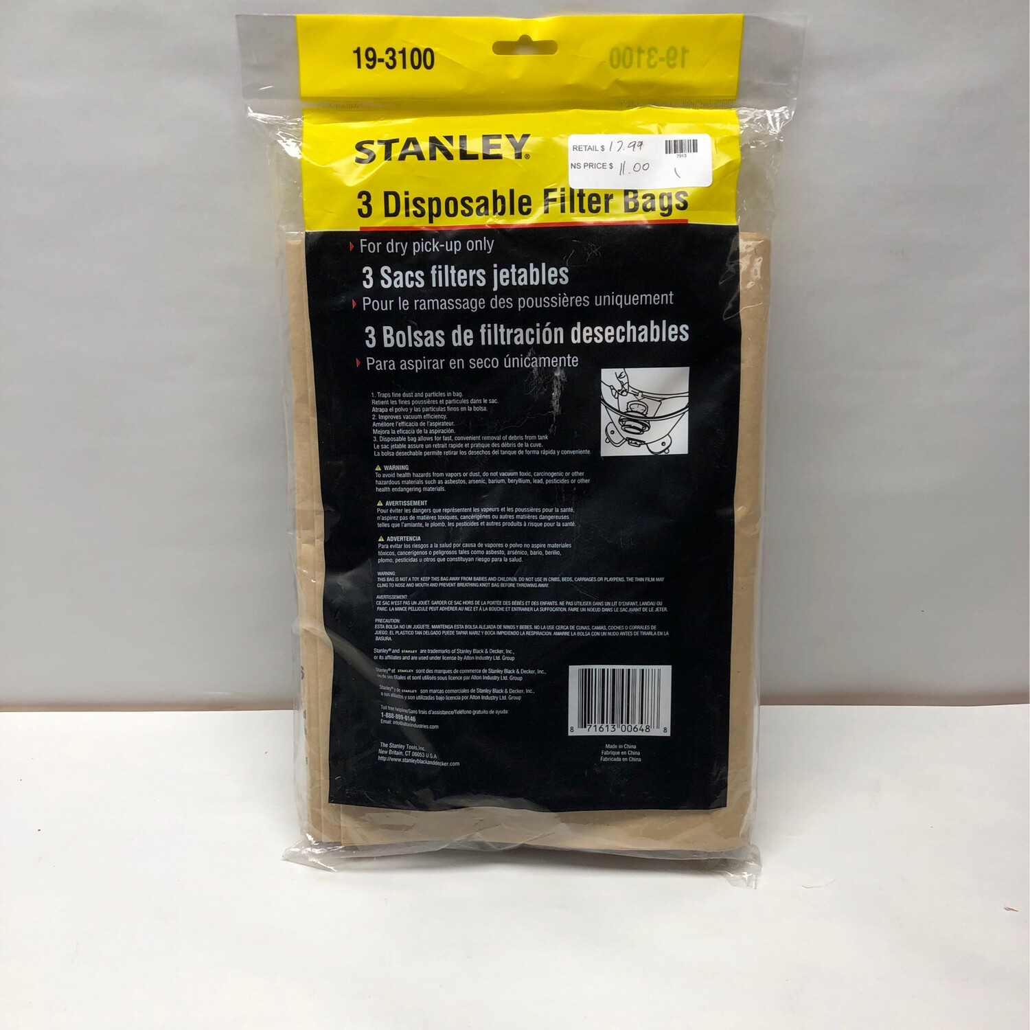 Stanley 5 Gal. to 8 Gal. Disposable Filter Bag for Wet/Dry Vacuum (3-Pack)19-3100