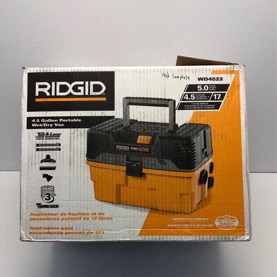 Ridgid 4.5 Gallon 5.0 Peak HP ProPack Wet/Dry Shop Vacuum with Fine Dust Filter, Expandable Locking Hose and Accessories WD4522.