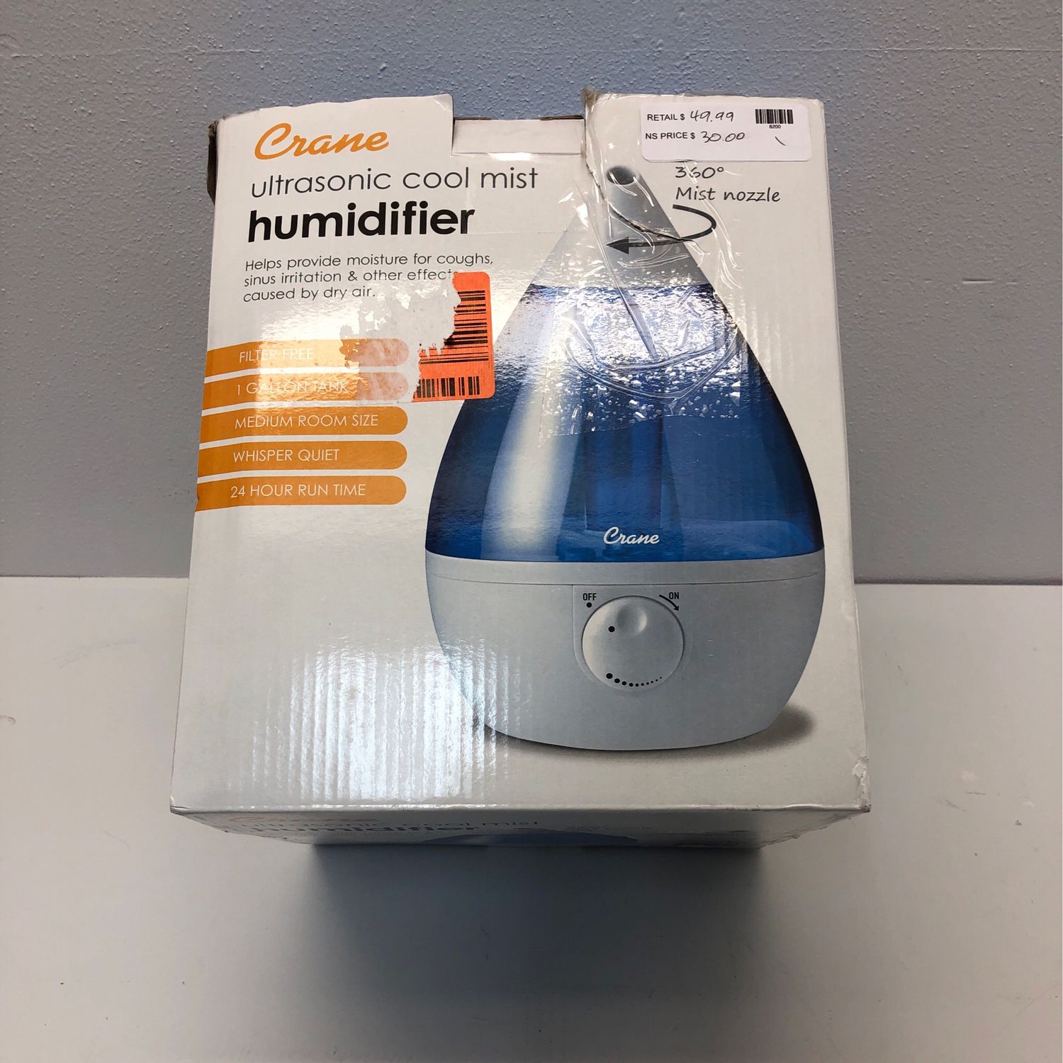 Crane 1 Gal. Drop Ultrasonic Cool Mist Humidifier for Medium to Large Rooms up to 500 sq. ft. - Blue/White EE-5301