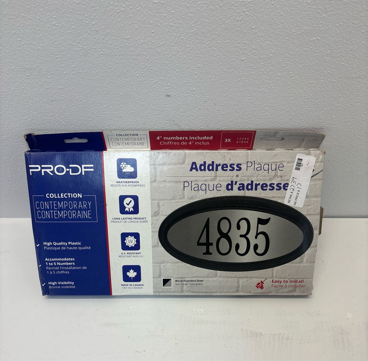 Contemporary Oval Black and Stainless Steel Address Plaque M28838