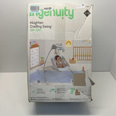 Ingenuity InLighten 6-Speed Foldable Baby Swing with Light Up Mobile, Swivel Infant Seat and Nature Sounds, 0-9 Months 6-20 lbs (Blue Landry the Lion) 11801