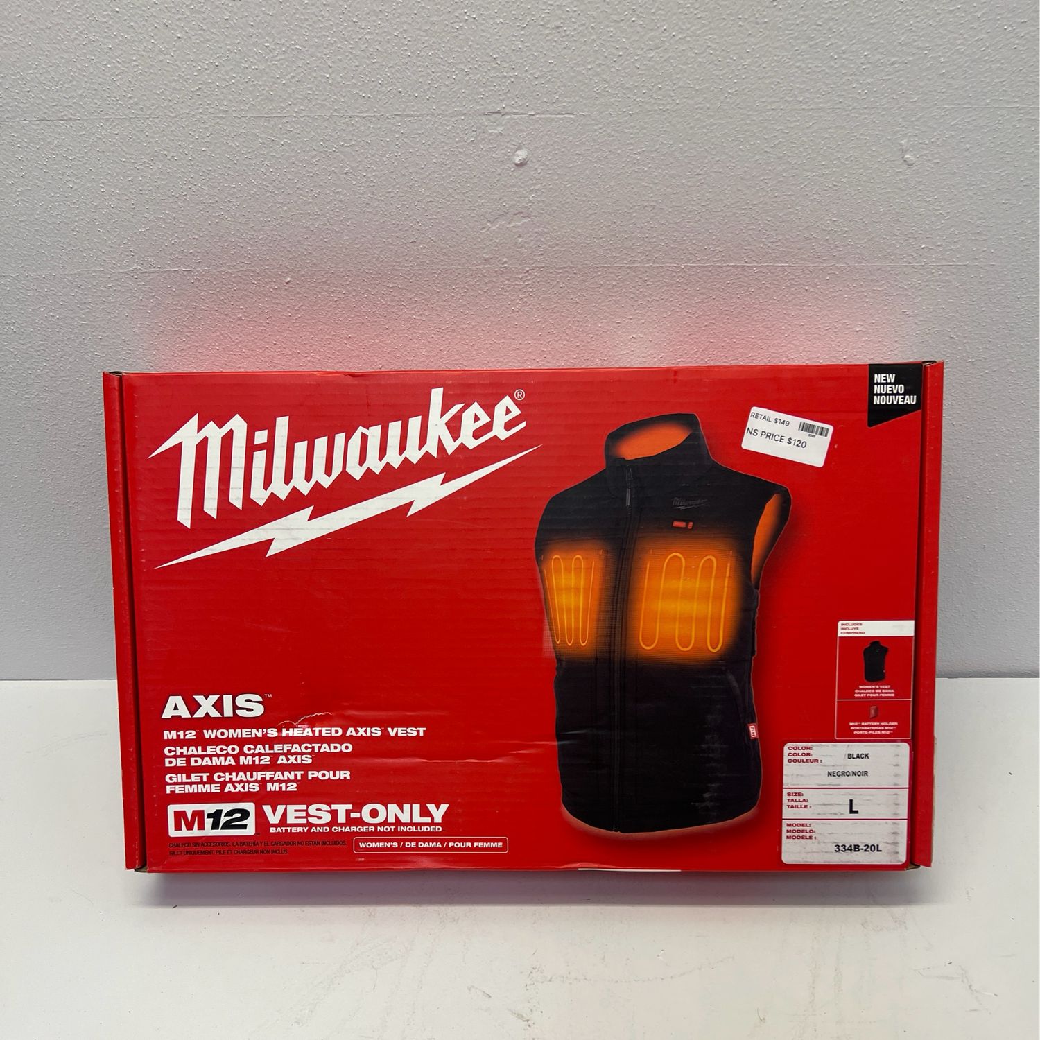 MILWAUKEE® 334B-20L M12™ WOMEN&#39;S HEATED AXIS™ VEST WITH M12™ BATTERY HOLDER, WIND AND WATER RESISTANT WITH DWR COATING, BLACK, L