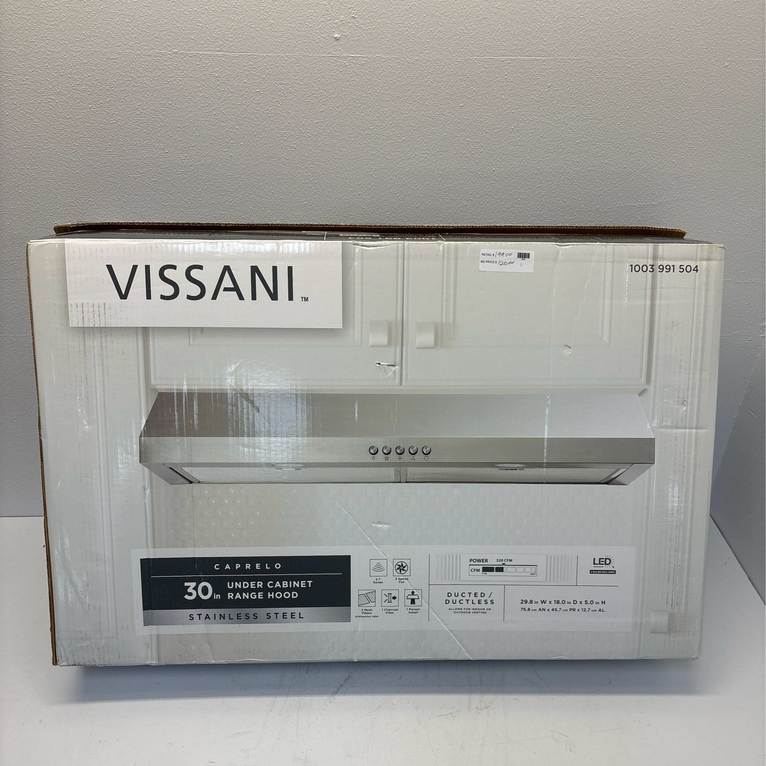 Vissani Caprelo 30 in. 320 CFM Convertible Under Cabinet Range Hood in Stainless Steel with LED Lighting and Charcoal Filter QR254S