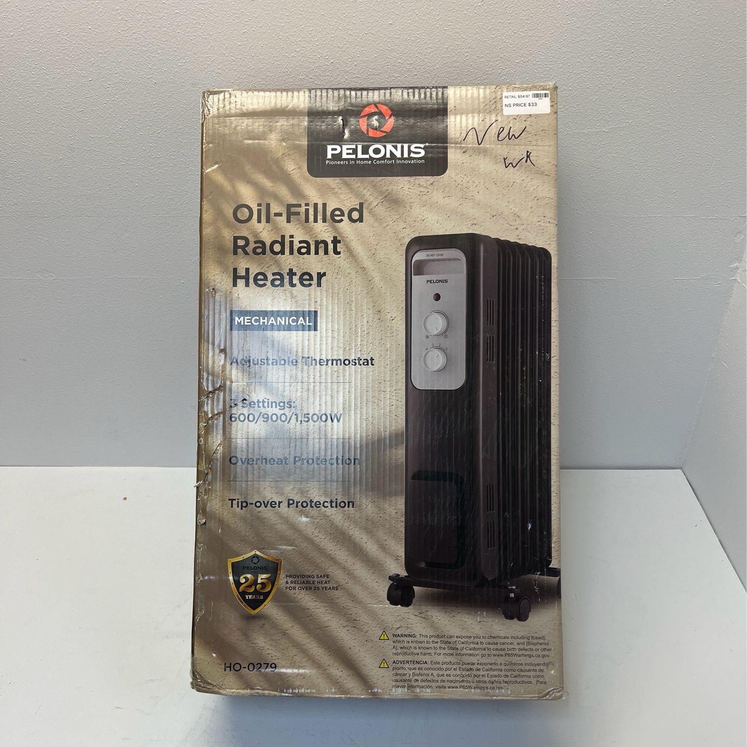 Pelonis 1,500-Watt Oil-Filled Radiant Electric Space Heater with Thermostat HO-0279