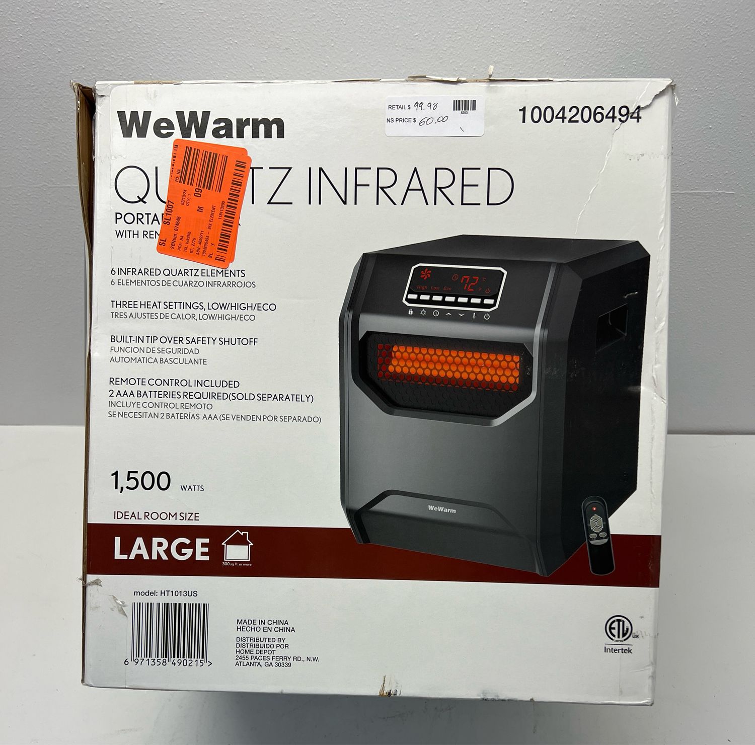 WeWarm 1500 W Electric Cabinet Infrared Space Heater with Remote Control HT1013US