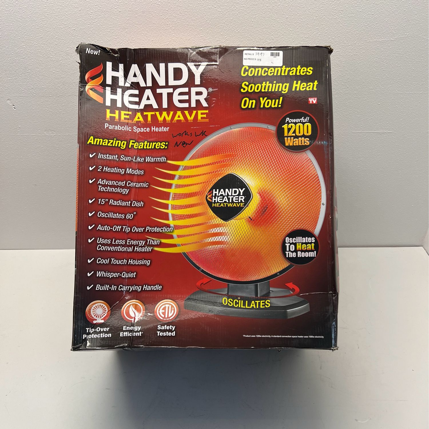 Handy Heater Heatwave 1200-Watt Electric Oscillating Ceramic Parabolic Space Heater HEATPO-MC1
