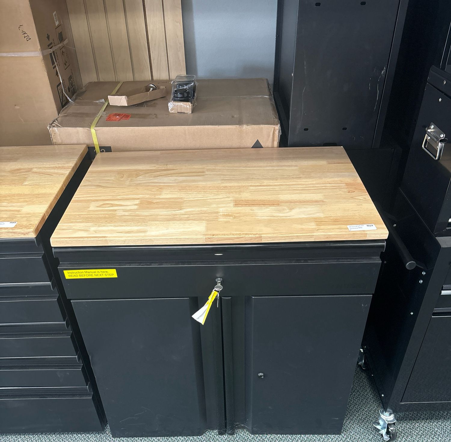 Husky Heavy Duty Welded 20-Gauge Steel 1-Drawer 2-Door Garage Base Cabinet in Black (28 in. W x 32 in. H x 21.5 in. D) HTC1000009