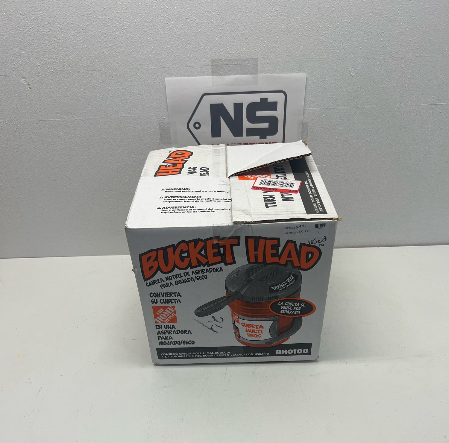 Bucket Head  5 Gallon 1.75 Peak HP Wet/Dry Shop Vacuum Powerhead with Filter Bag and Hose (compatible with 5 Gal. Homer Bucket) BH0100