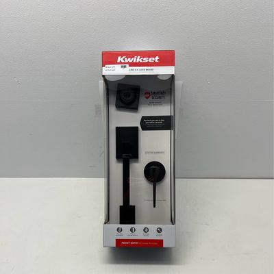 Kwikset Amador Matte Black Entry Door Handleset with Round Rose Hollis Lever Featuring SmartKey Security 687AMDXHS514SMT