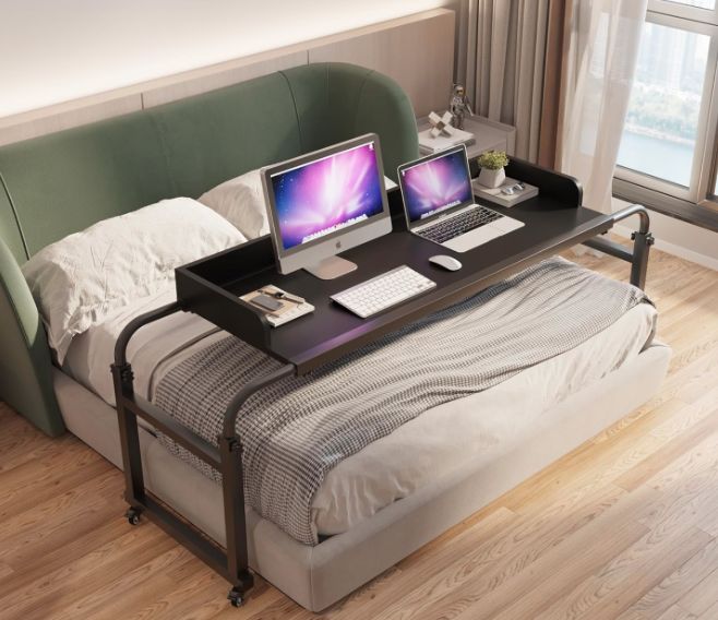 Overbed Table with Wheels Overbed Desk Over Bed Desk King Queen Bed Table Overbed Laptop Table Over Bed Table with Wheels(Black) QQ900