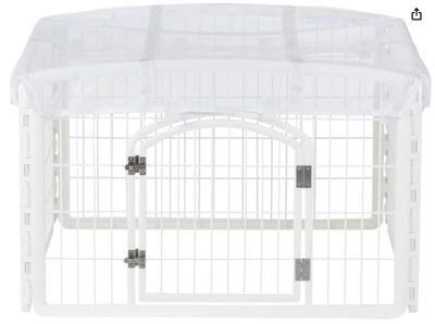 IRIS USA 24&quot; Exercise 4-Panel Pet Playpen with Door, Dog Playpen, Puppy Playpen, Small and Medium Dogs, Keep Pets Secure, Easy Assemble, Rust-Free, Heavy-Duty Molded Plastic, Customizable, White
