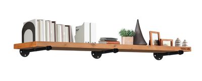 Ten49 Industrial Pipe Wood Wall Shelf - 60&quot; Real Wooden Shelf w/ Special Walnut Color &amp; 1.8&quot; Extra Thickness - Modern Interior Decor Floating Shelving - Rustic Farmhouse Style Bookshelf - Set of 1
