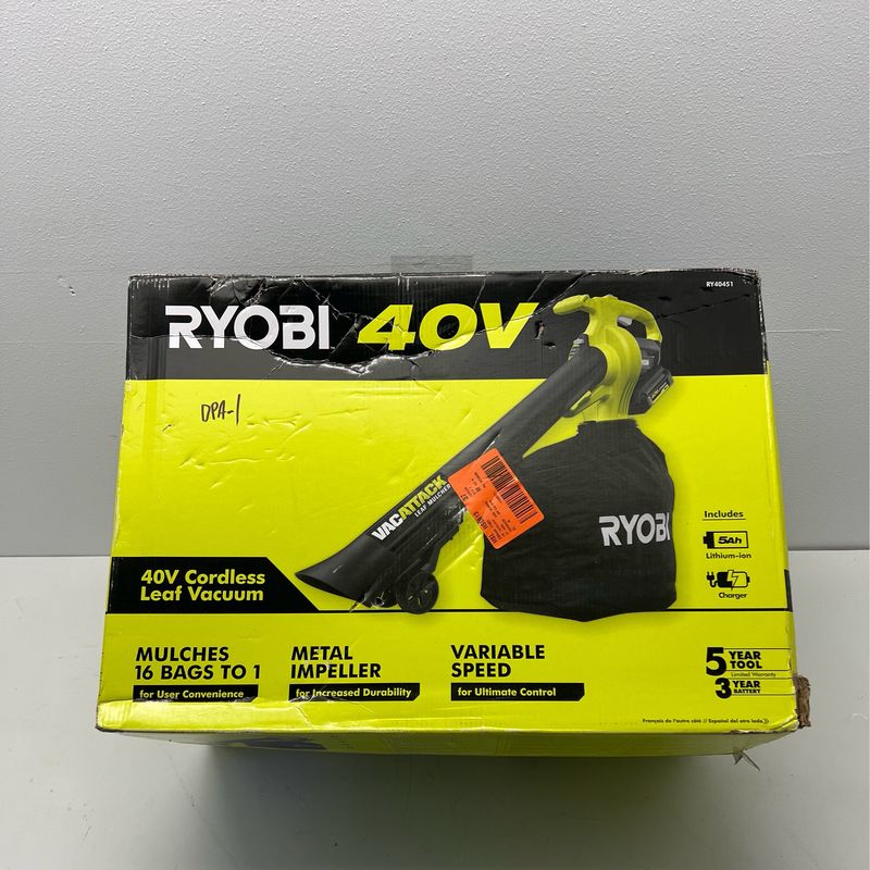 Ryobi 40V Vac Attack Cordless Leaf Vacuum/Mulcher with 5.0 Ah Battery