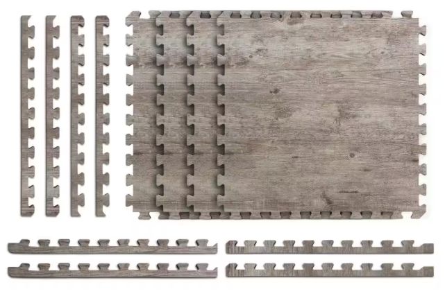 Norsk Reversible Driftwood/Black Faux Wood 24 in. x 24 in. x 0.47 in. Foam Mats (4-Pack) 340547