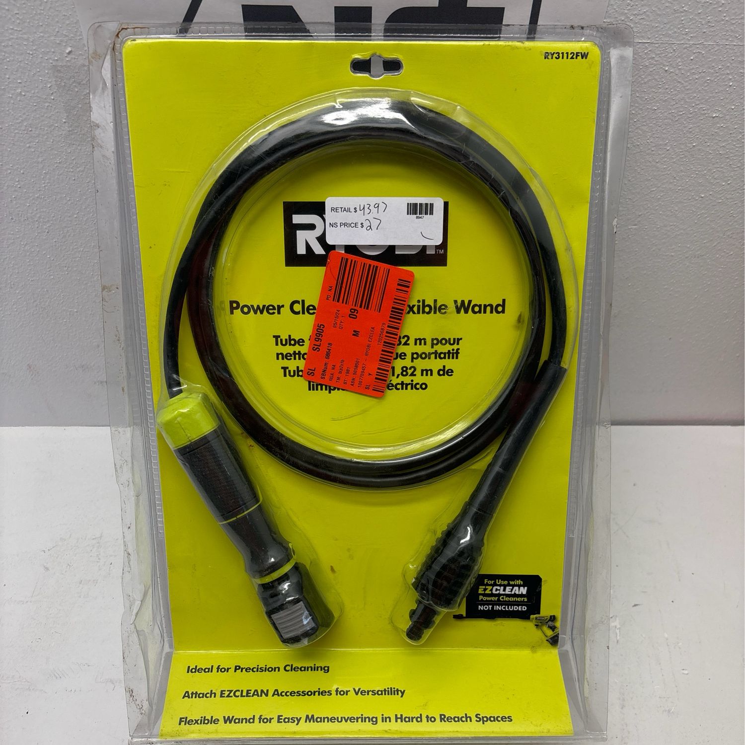 Ryobi EZClean Power Cleaner 6 ft. Flexible Wand RY3112FW