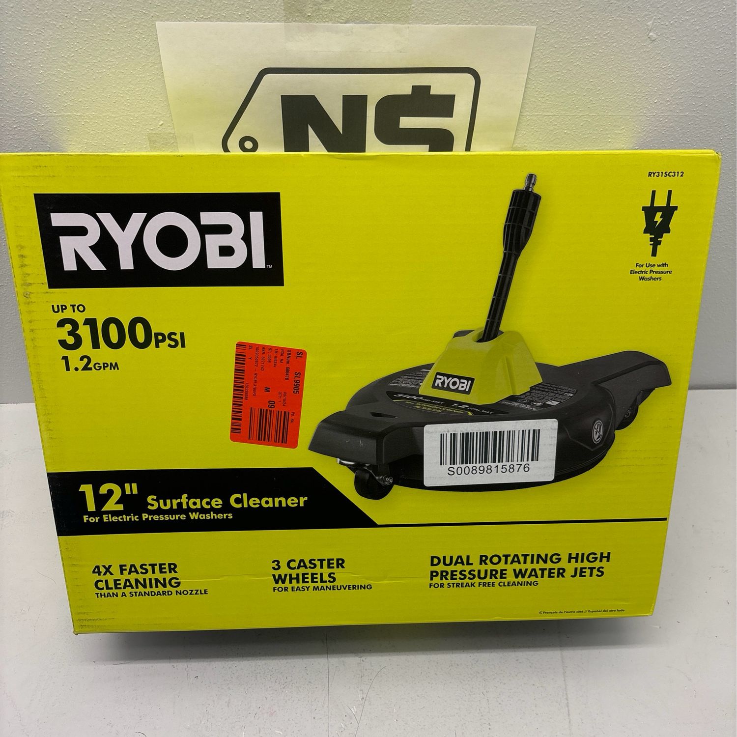 Ryobi 12 in. 3100 PSI Electric Pressure Washer Surface Cleaner with Caster Wheels RY31SC312 .