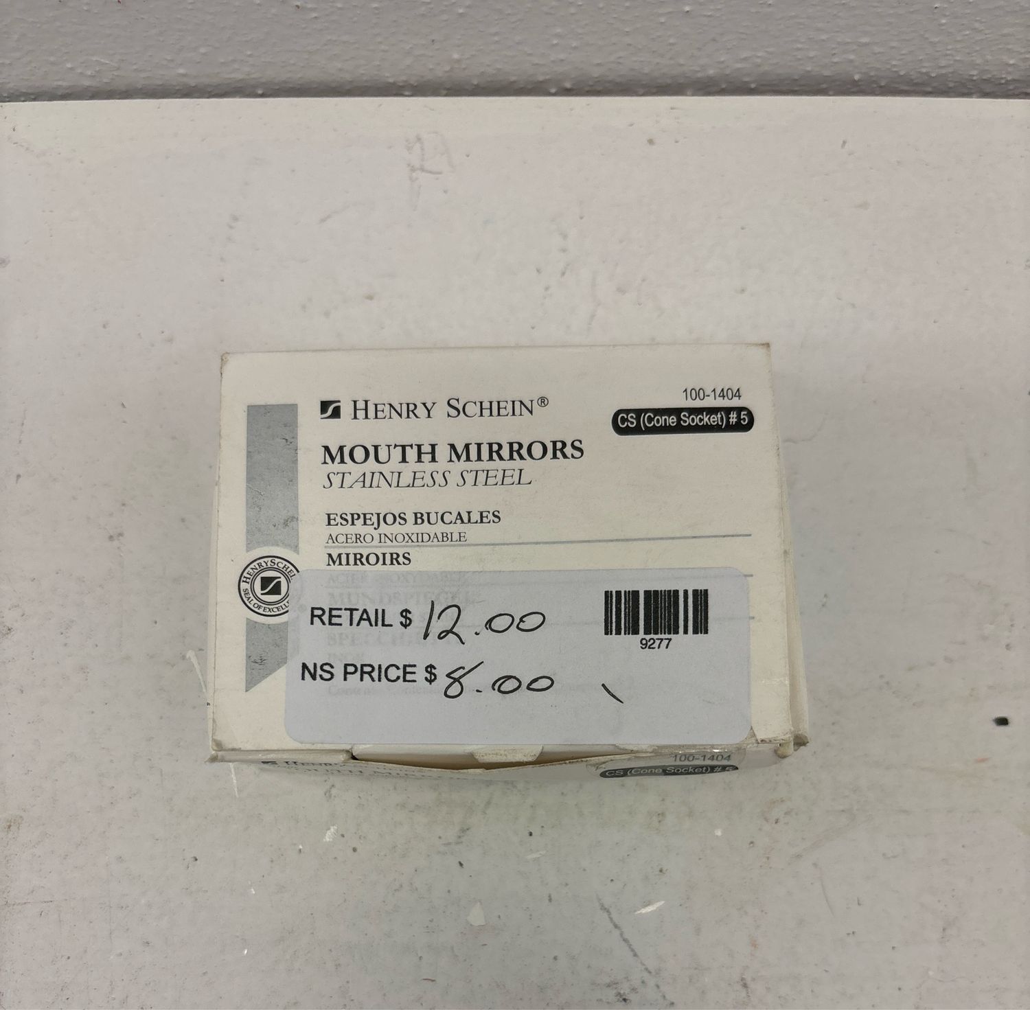 Henry Schein Mouth Mirror Head Stainless Steel Size 5 Cone Socket Plane 12/Bx 100-1404