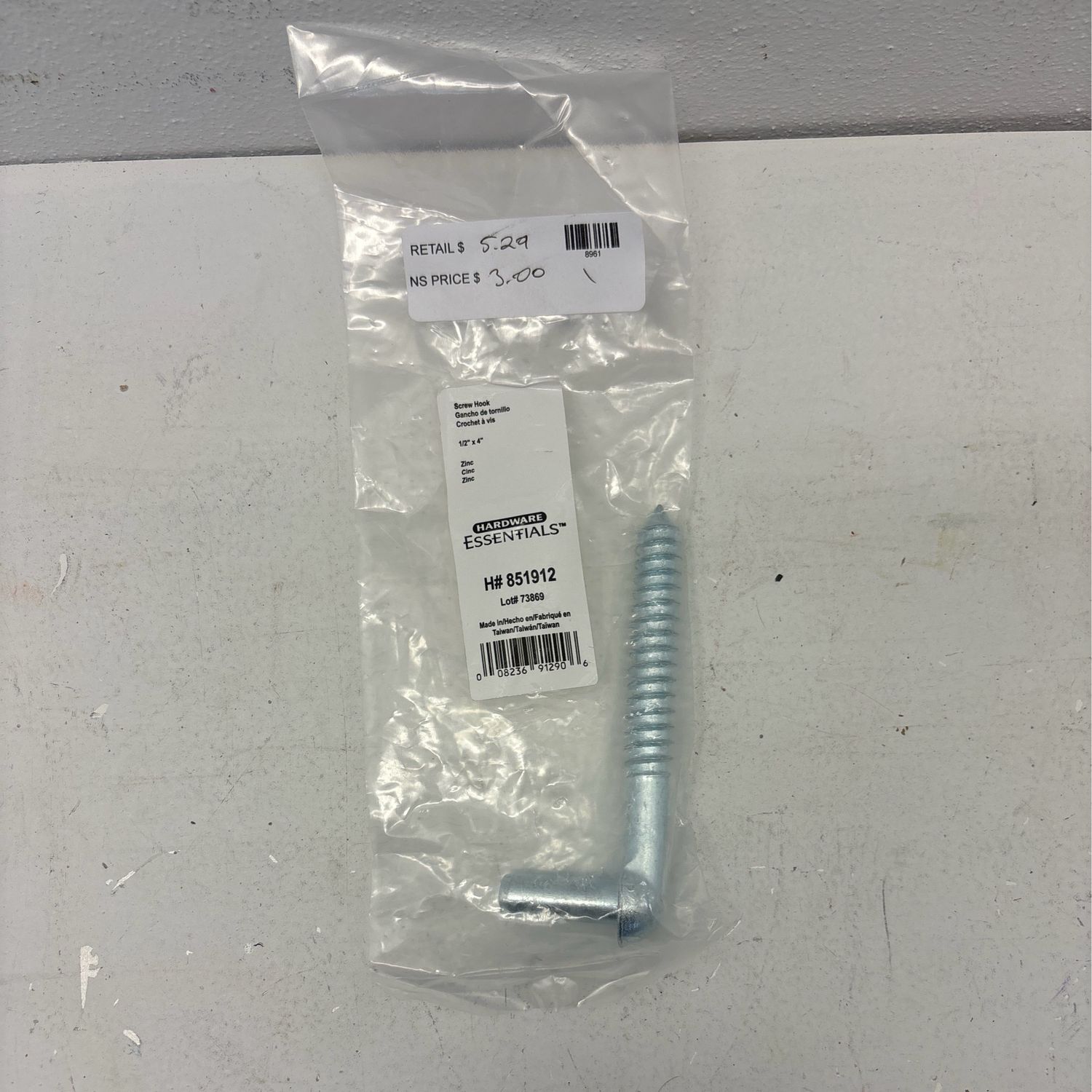 Hardware Essentials 1/2x4&quot; Zinc Plated Gate Screw Hooks