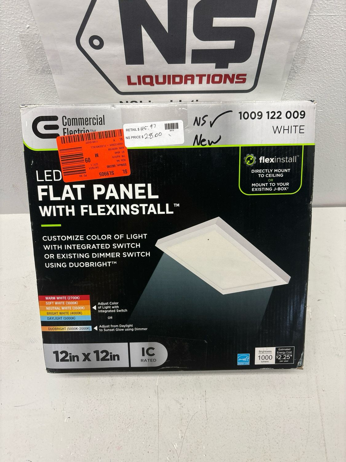 Commercial Electric Flexinstall Panel 12 in. x 12 in. White Integrated LED Flat Panel Light with 5CCT Plus DuoBright 92113.