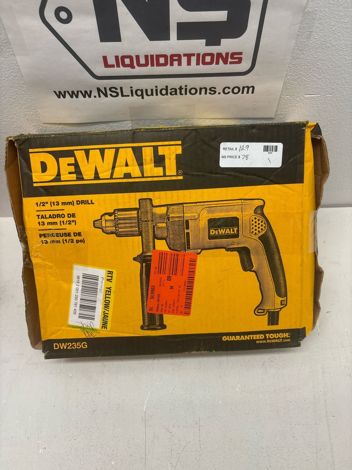 Dewalt 7.8 Amp Corded 1/2 in. Variable Speed Reversing Drill DW235G.