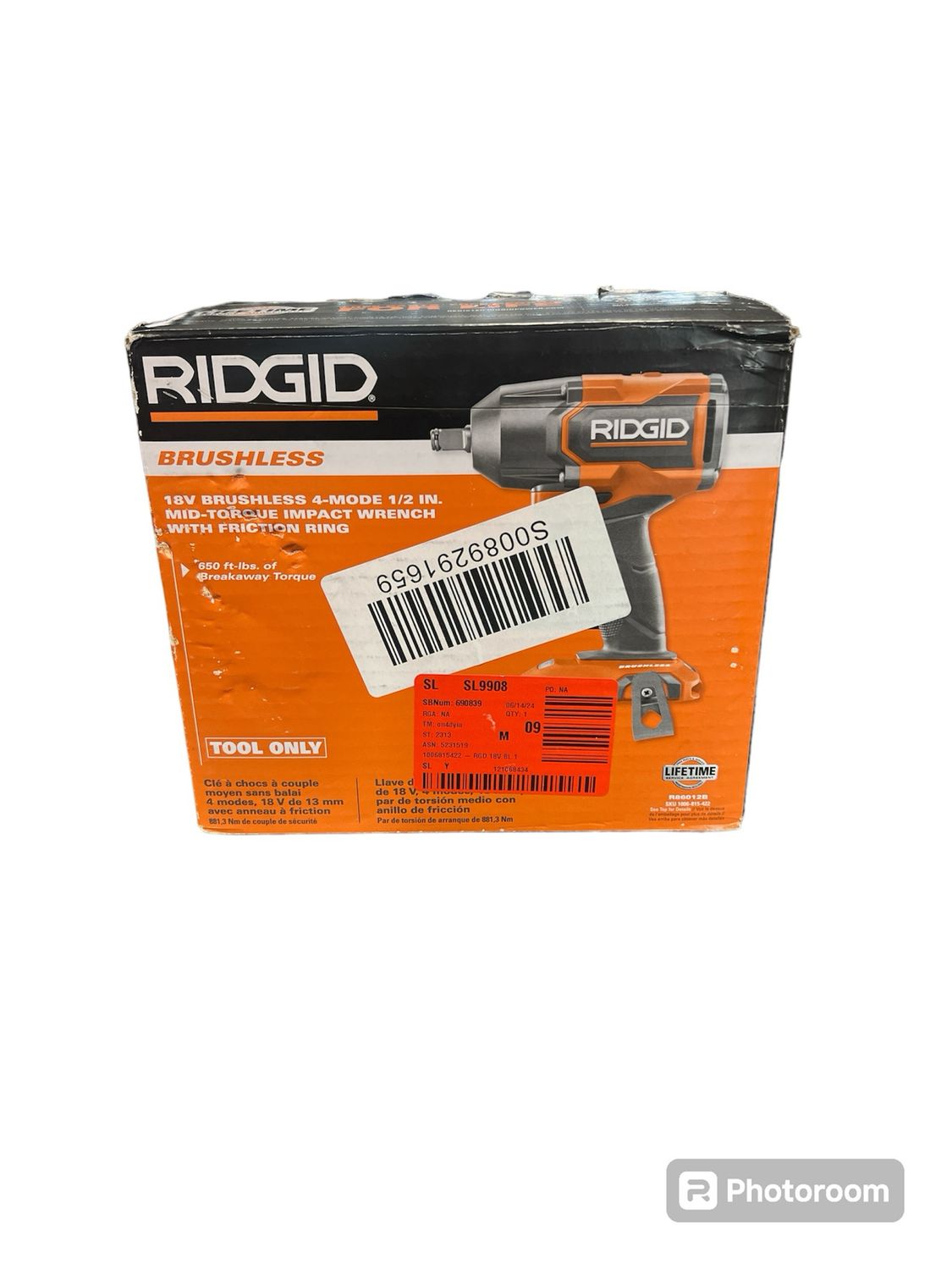 Ridgid 18V Brushless Cordless 4-Mode 1/2 in. Mid-Torque Impact Wrench with Friction Ring (Tool Only) R86012B .