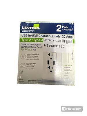 Levition Decora 20 Amp 125-Volt Combination Duplex Outlet and USB Outlet, White (2-Pack)  M02-T5832-2BW