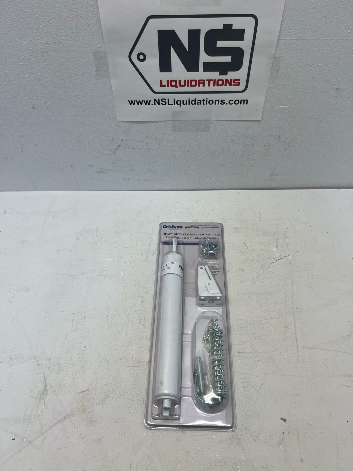 Grisham Heavy Duty White Door closer kit with Wind Chain 90540