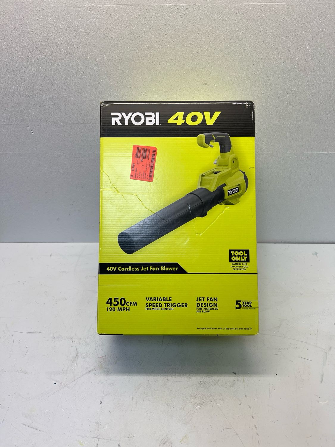 Ryobi 40V 120 MPH 450 CFM Cordless Battery Variable-Speed Jet-Fan Blower (Tool-Only) RY404012BTL .