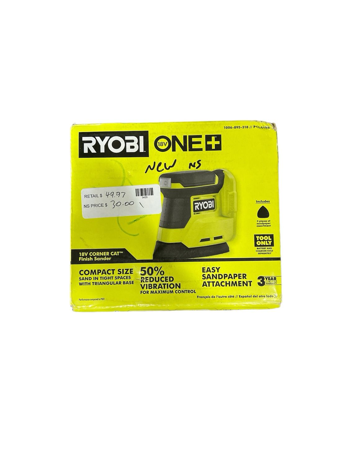 Ryobi ONE+ 18V Cordless Corner Cat Finish Sander (Tool Only) PCL416B  .