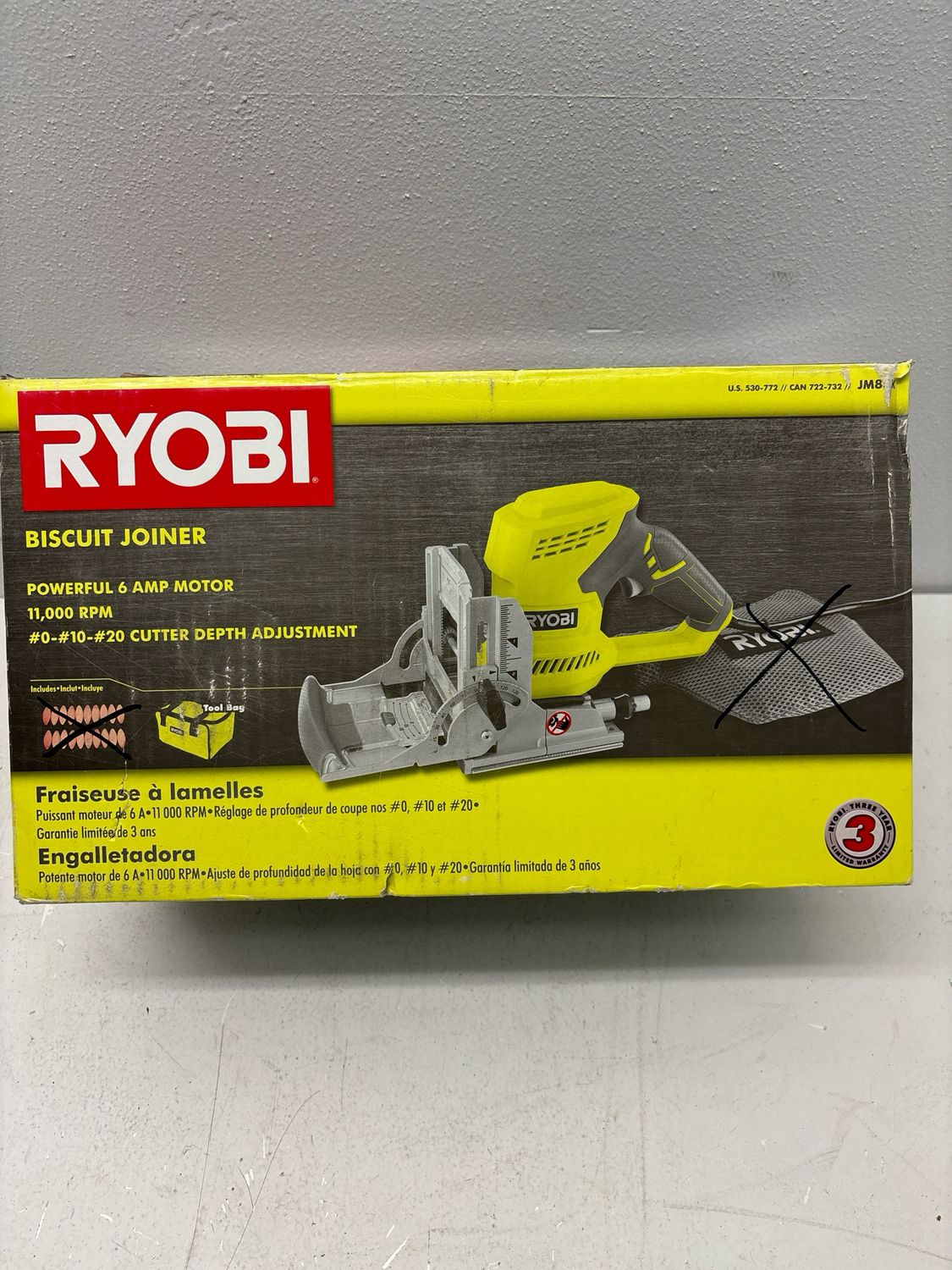 RYOBI 6 Amp Corded AC Biscuit Joiner Kit with Dust Collector and Bag JM83K .