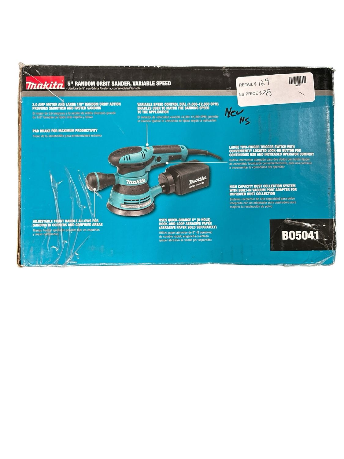 Makita 3 Amp 5 in. Corded Variable Speed Random Orbital Sander with Dust Bag BO5041