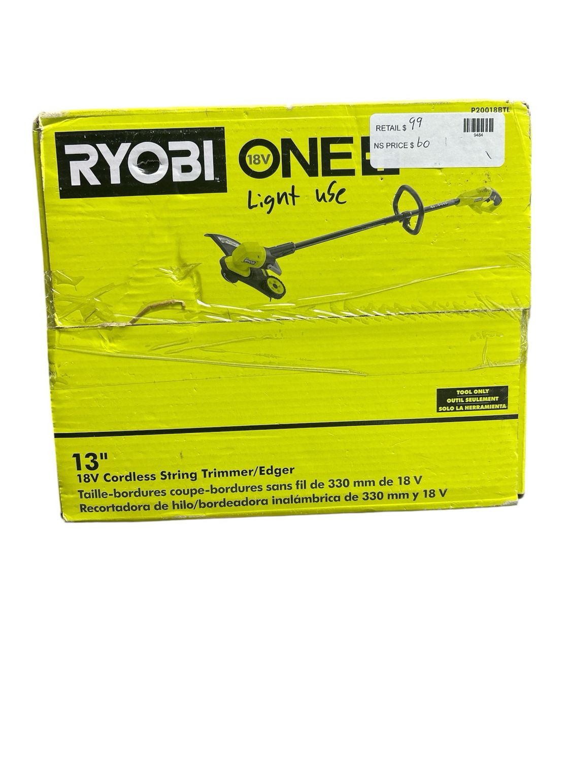 RYOBI ONE+ 18V 13 in. Cordless Battery String Trimmer/Edger (Tool Only) P20018BTL .. .