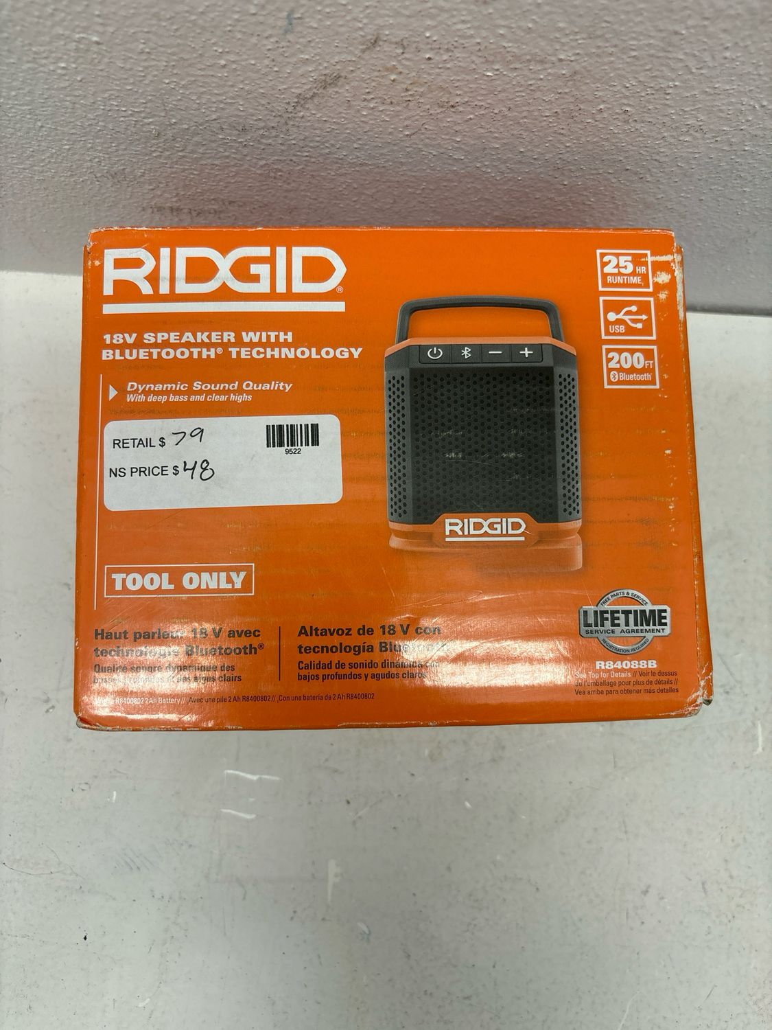 RIDGID 18V Cordless Speaker with Bluetooth Wireless Technology (Tool only) R84088B .