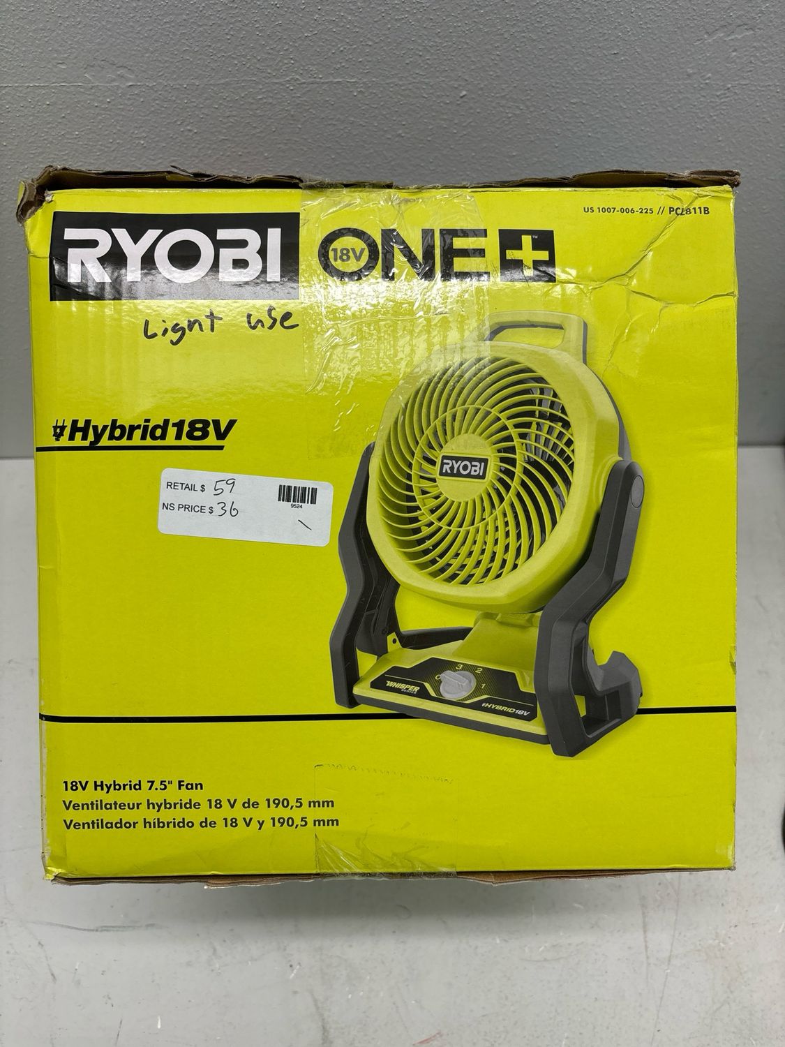 RYOBI ONE+ 18V Cordless Hybrid WHISPER SERIES 7-1/2 in. Fan (Tool Only) PCL811B ..