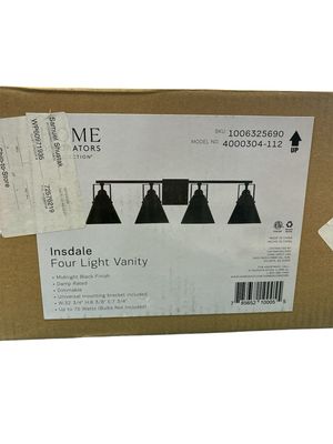 Home Decorators Collection Insdale 4-Light Matte Black Modern Industrial Bathroom Vanity Light with Black Metal Shades 4000304-112