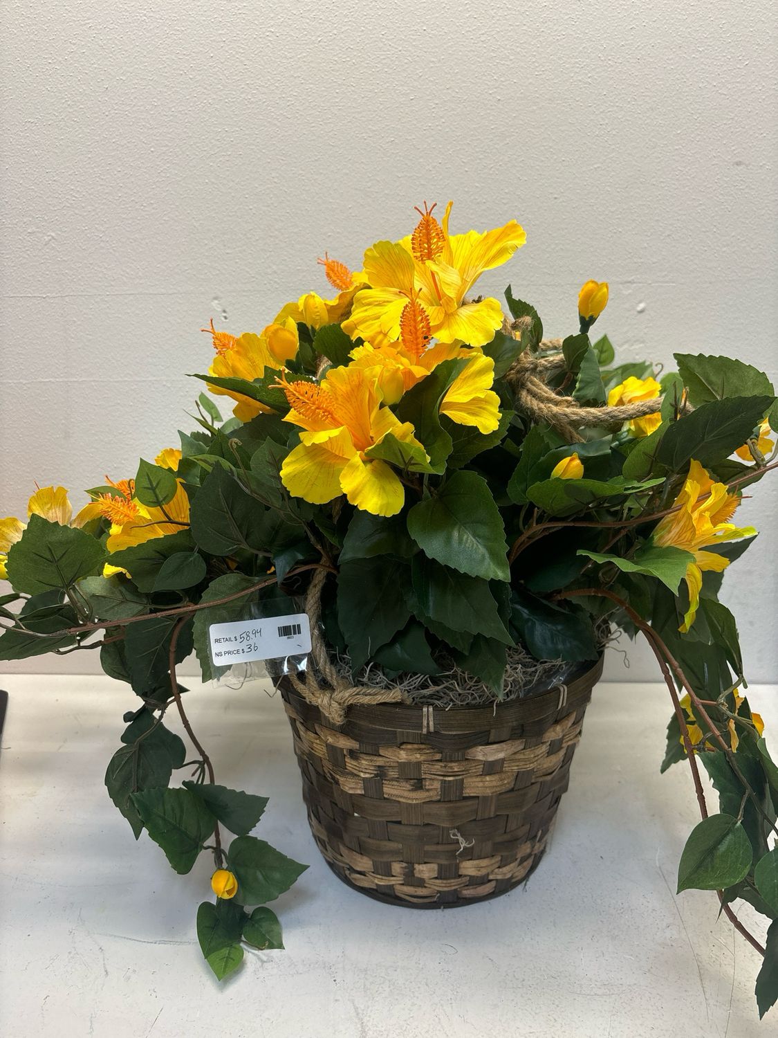 Nearly Natural 22 in. Artificial Hibiscus Hanging Basket 6866-YL