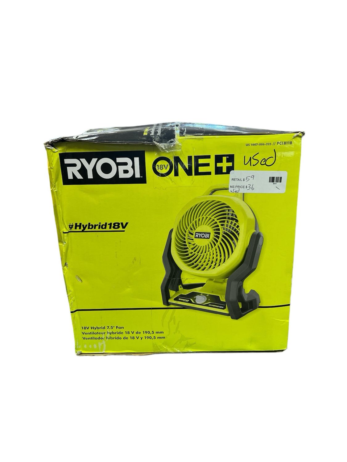 RYOBI ONE+ 18V Cordless Hybrid WHISPER SERIES 7-1/2 in. Fan (Tool Only) PCL811B . .
