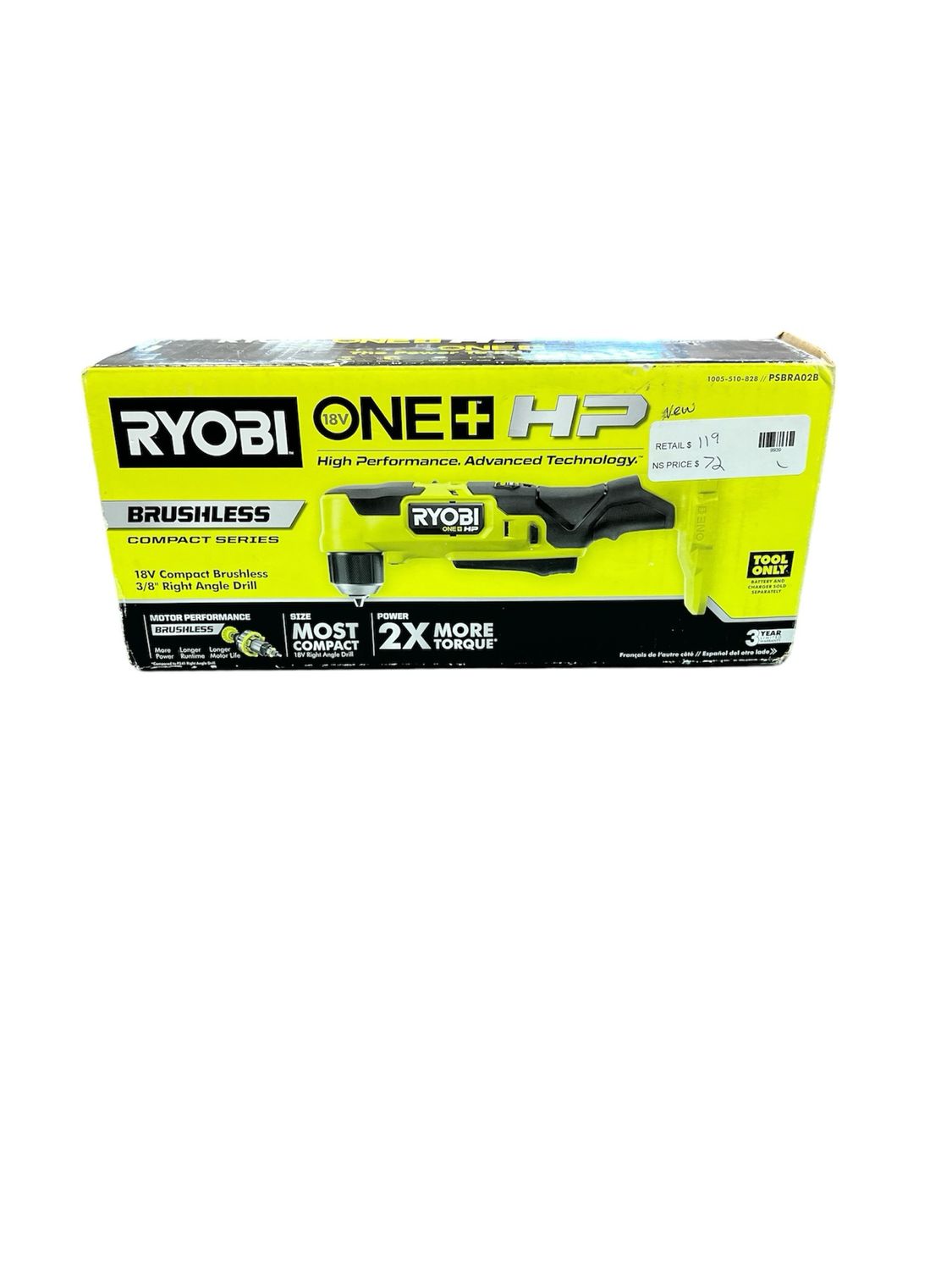 RYOBI ONE+ HP 18V Brushless Cordless Compact 3/8 in. Right Angle Drill (Tool Only) PSBRA02B