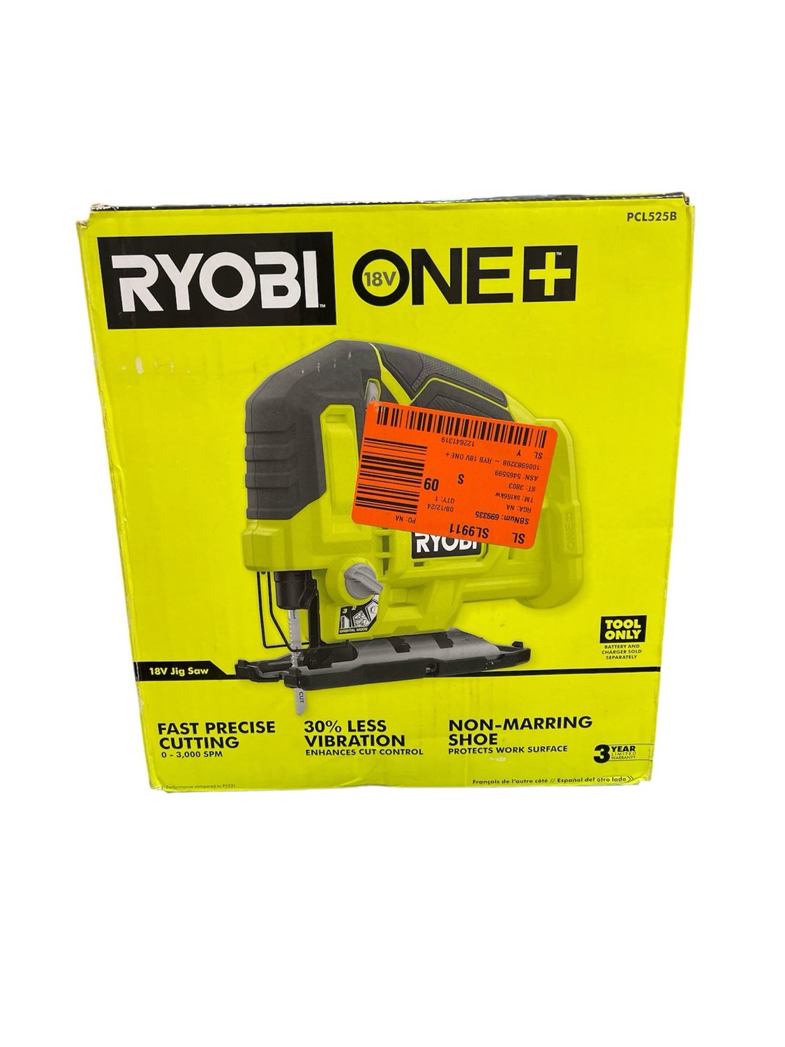RYOBI ONE+ 18V Cordless Jig Saw (Tool Only) PCL525B .