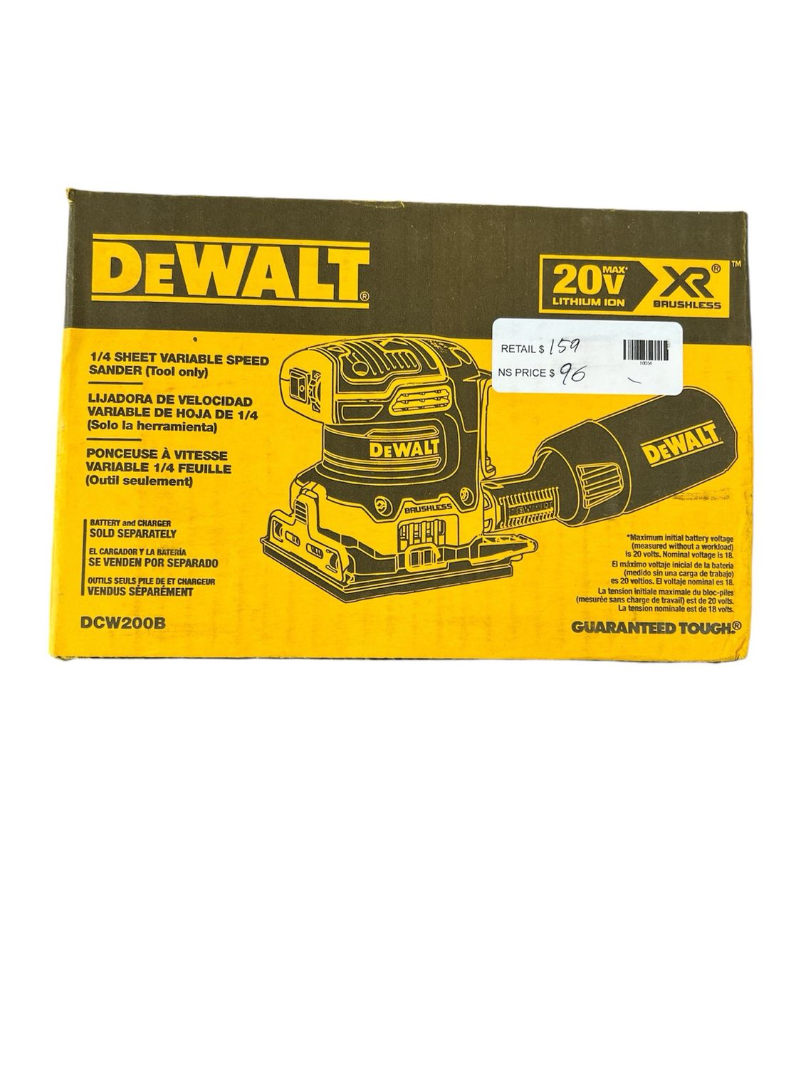 Dewalt 20V MAX XR Cordless Brushless 1/4 Sheet Variable Speed Sander (Tool Only) DCW200B.