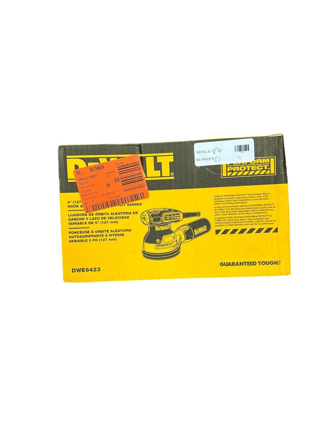 Dewalt 3 Amp Corded 5 in. Variable Speed Random Orbital Sander DWE6423..