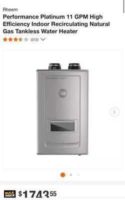 Rheem Performance Platinum 11 GPM High Efficiency Indoor Recirculating Natural Gas Tankless Water Heater ECOH200DVRHLN