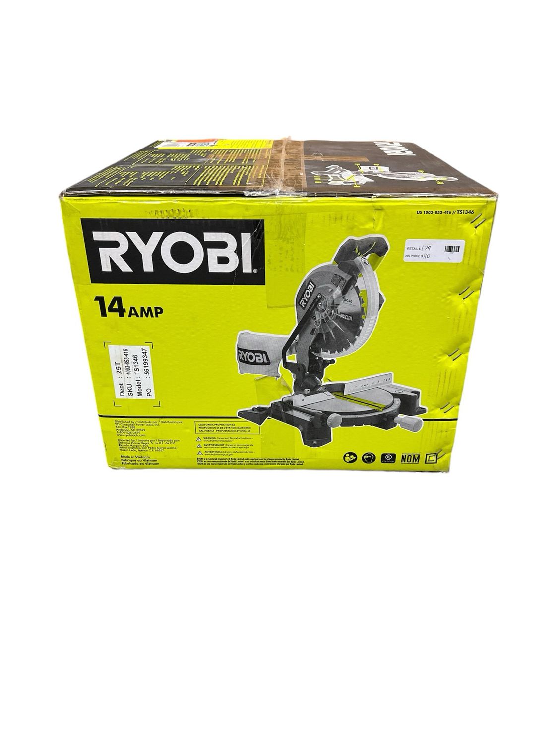 Ryobi 14 Amp Corded 10 in. Compound Miter Saw with LED Cutline Indicator TS1346