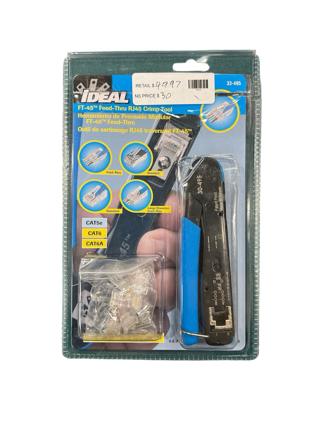 Ideal FT-45 Feed Thru Modular Plug Crimper + 10 CAT6 Plugs 33-495