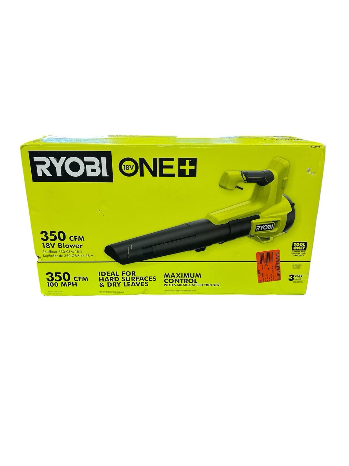 Ryobi ONE+ 18V 100 MPH 350 CFM Cordless Battery Variable-Speed Jet Fan Leaf Blower (Tool Only) PCLLB01B ...